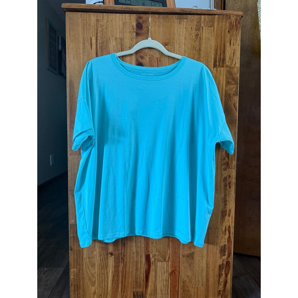 Eileen Fisher Short Sleeve Round Neck T-Shirt Sz. Medium Aqua